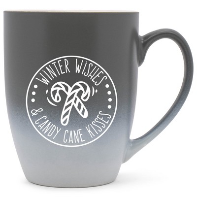 Elanze Designs Winter Wishes & Candy Cane Kisses Two Toned Ombre Matte Gray and White 12 ounce Ceramic Stoneware Coffee Cup Mug