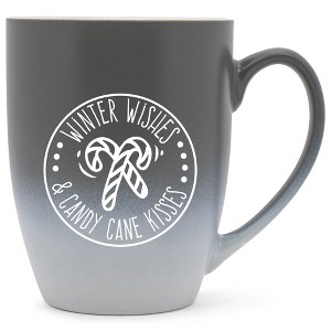 Elanze Designs Winter Wishes & Candy Cane Kisses Two Toned Ombre Matte Gray and White 12 ounce Ceramic Stoneware Coffee Cup Mug - 1 of 4
