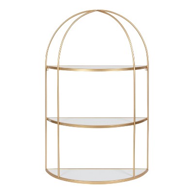 White and Gold Tiered Wall Shelf with Arched Metal Frame