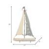 Decorative Metal Sailboat Figurine with Fabric Sails 27" Ivory and Blue Coastal Accent for Home or Office - 2 of 4