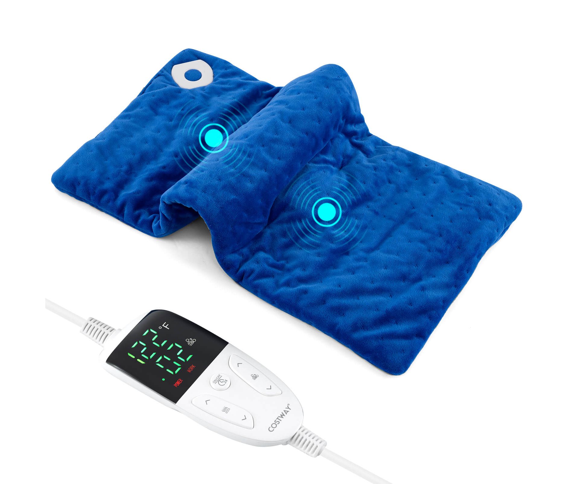 Costway Weighted Heating Pad with 2 Massagers Massaging Vibration 5 Heating Levels 9 Modes Blue/Gray