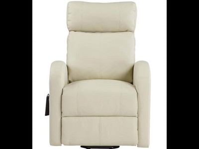 Beige 28'' PU Leather Swivel Recliner with Lift and Wood Accents