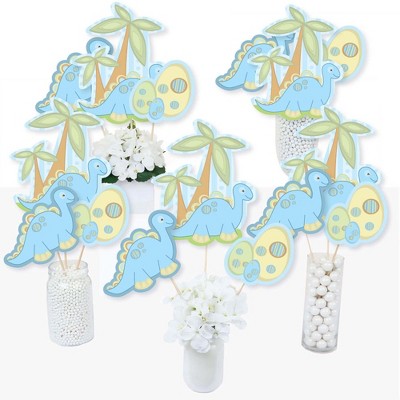 Big Dot of Happiness Baby Boy Dinosaur - Baby Shower or Birthday Party Centerpiece Sticks - Table Toppers - Set of 15