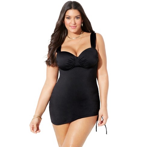 Swimsuits for All Women's Plus Size Adjustable Two Piece Swimdress, 10 -  Black