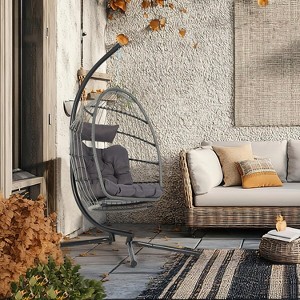 Patio Swing Chair with Stand and Rattan Wicker, 350 lbs Capacity Outdoor and Indoor Hammock Chair with Waterproof Cushion for Living room,Patio - 1 of 4