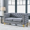 TiramisuBest 58.8" 2-Seater Tufted Velvet Sofa with Rolled Arms & Nailhead Trim, Black for Living Room,Bedroom & Office-2 Pillows - 3 of 4