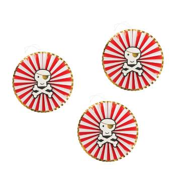 3ct Pirate Cove Party Decoration Paper Fans Gold/White/Red - Spritz™