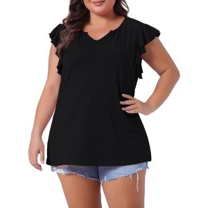 Agnes Orinda Women's Plus Size V Neck Ruffle Sleeveless Casual Summer Blouse - 1 of 4
