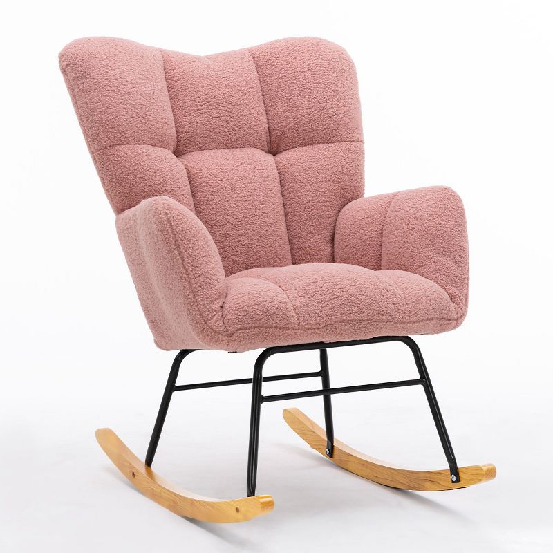 Epping Nursery Rocking Chair,Teddy Swivel Accent Chair,Upholstered Glider Rocker Rocking Accent Chair,Wingback Rocking Chairs-Maison Boucle, 3 of 10