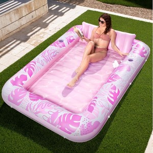 Jasonwell 85" x 57" Inflatable Tanning Pool Lounger Float with Pillow, 4-in-1 Sunbathing Bed, XL-Blushing Pink, Perfect for Adults & Pool Fun - 1 of 4