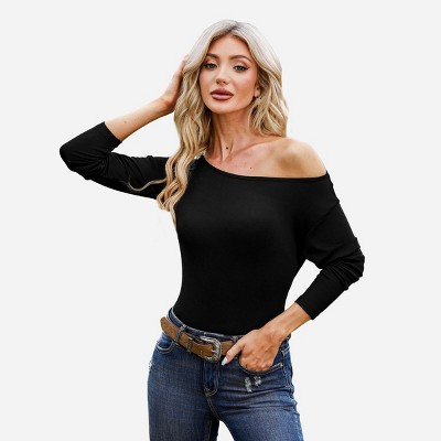 Women's Black One Shoulder Long Sleeve Sweater - Cupshe-s-black : Target