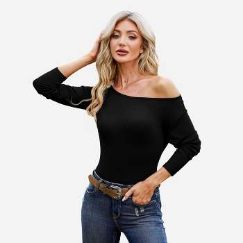 Women's Black One Shoulder Long Sleeve Sweater - Cupshe