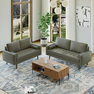 Luige 2 Piece Mid-Century Modern Square Arm Faux Leather Sofa and Loveseat Set - Tree City - 1 of 4