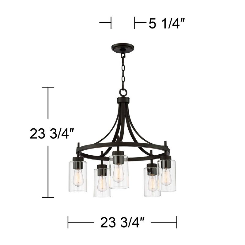 Franklin Iron Works Caleb Bronze Wagon Wheel Chandelier 22 3/4" Wide Modern Clear Glass Shade 5-Light Fixture for Dining Room Foyer Kitchen Island, 4 of 10