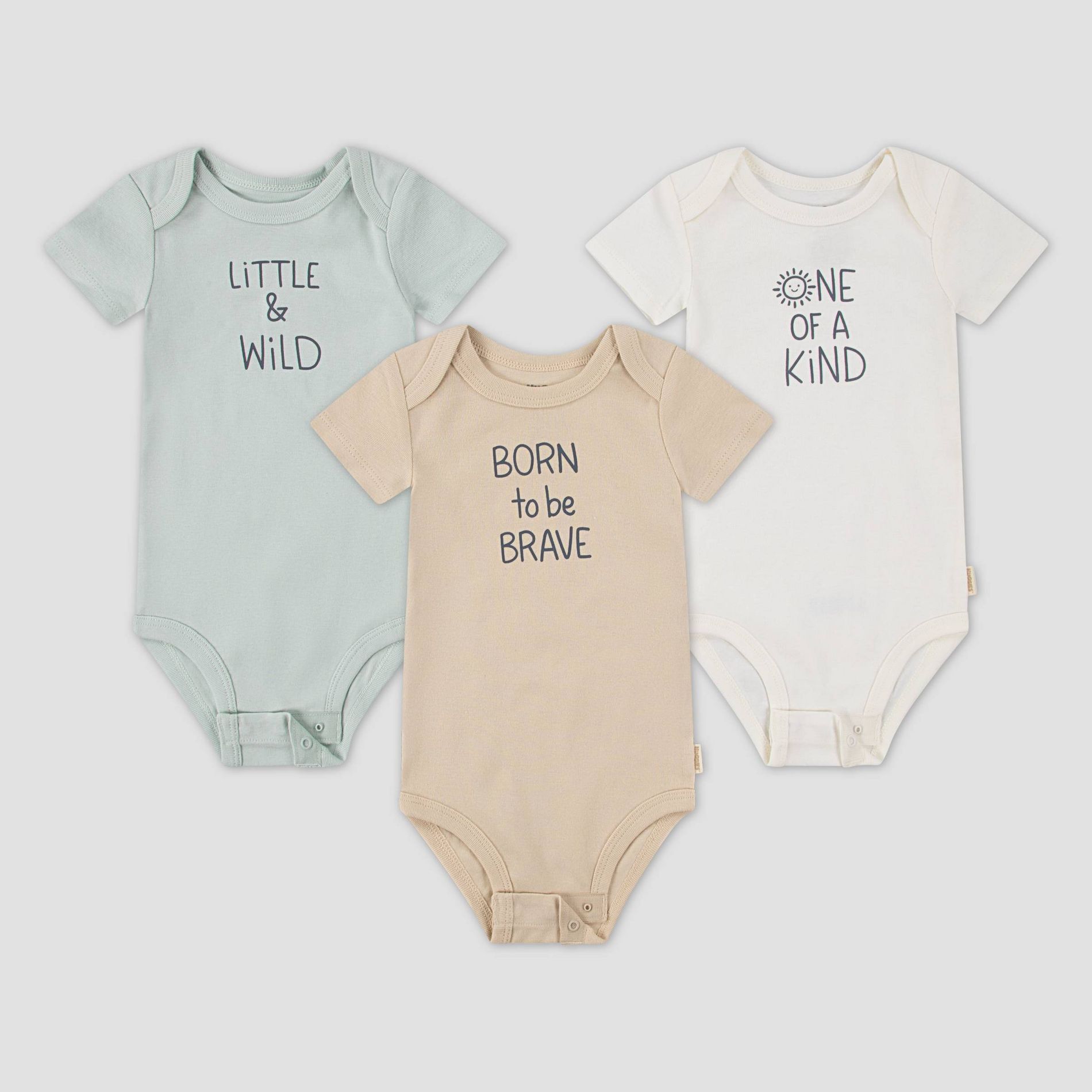 Huggies Hugwear Baby 3pk Little Phrases Short Sleeve Bodysuits - Green Newborn: Organic Cotton, Crotch Snap, Knit Fabric