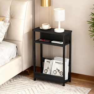 EcoSummer Narrow Side Table with Storage Shelf, 3-Tier End Table with Magazine Holder, Skinny Bedside Tables Nightstand with Magazine Rack Black - 1 of 4
