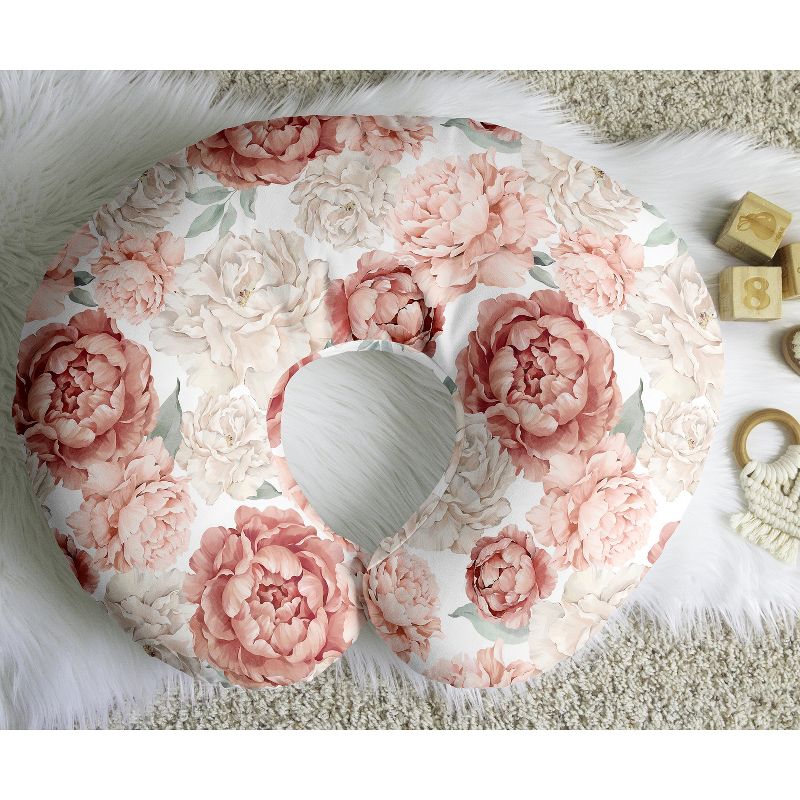 Sweet Jojo Designs Girl Support Nursing Pillow Cover (Pillow Not Included) Peony Floral Garden Pink and Ivory, 6 of 8