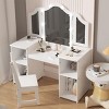 Kids Vanity Table with Tri-Fold Mirror & Chair - Wooden Makeup Playset for Girls with Storage Shelves - 3 of 4