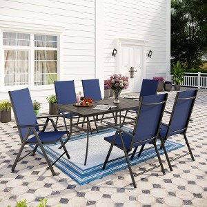 Captiva Designs 7pc Patio Dining Rectangular Steel Table & Pre-assembled Textilene Reclining Foldable Chairs - 1 of 4