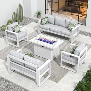 Aluminum Patio Furniture Set, 5 Piece Metal Outdoor Furniture Set with CSA Certified 54in Propane Gas Fire Pit Table - 1 of 4