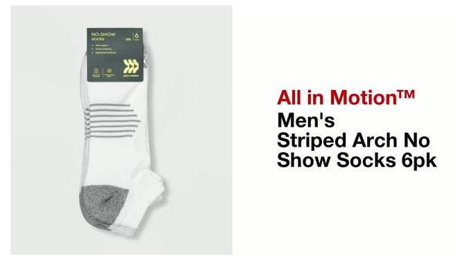 Men's Striped Arch No Show Socks 6pk - All in Motion™, 2 of 5, play video