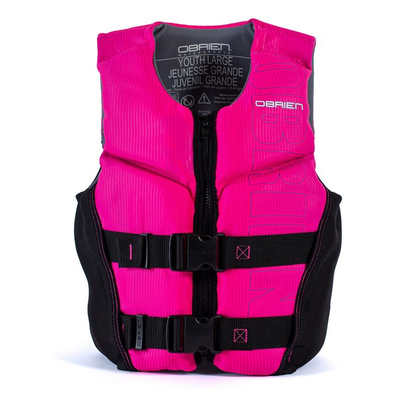 O'Brien Flex V-Back Kids USCG Type 3 Lightweight Flexible Safety Vest Life Jacket with 2 Adjustable Belts, Youth Large, Pink and Black, 3 of 6