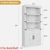 Home Office 5 Tier Book Shelf with Cabinet, 68.7" Tall Modern Farmhouse Bookcase w/ Doors and Adjustable Shelf, Wooden Storage Organizer Shelving Unit - 3 of 4