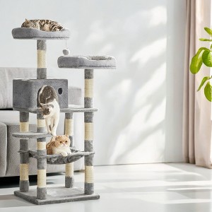 56.3in Cat Tower for Large Cats Indoor Cat Tree Cat Condo with Scratching Posts, Hammock, Plush Perch, Cat Furniture - 1 of 4