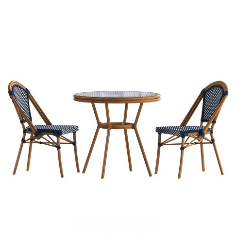 Emma & Oliver Soie Indoor/outdoor Bistro Style 31.5 In. Table With Navy ...