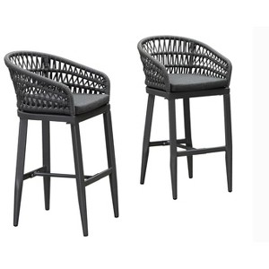 PURPLE LEAF Outdoor Rattan Bar Stools Set of 2 Modern Boho Aluminum Patio Bar Height Chair with Cushion for Garden Outdoor and Indoor - 1 of 4