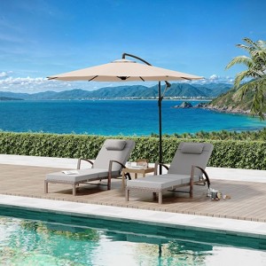 Outdoor Chaise Lounge Set of 2, PE Rattan Wicker Patio Lounge Chair w/ 5-Level Backrest, Cushion, Armrest and Wheels, for Garden, Pool, Beach - 1 of 4