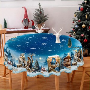 Christmas Tablecloth, Snowman Snowflake Stain-Resistant Dining Table Cover for Holiday Decor - 1 of 4