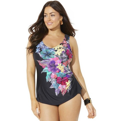 Swimsuits For All Women's Plus Size Sarong Front One Piece