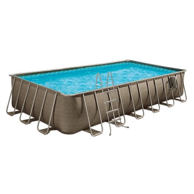 Funsicle 24'x12'x52" Oasis Designer Rectangular Frame Outdoor Above Ground Swimming Pool Set w/Accessories & Maintenance Kit, Brown Triple Basketweave