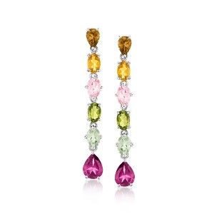 Ross-Simons 4.00 ct. t.w. Multicolored Tourmaline and 2.50 ct. t.w. Rhodolite Garnet Drop Earrings in Sterling Silver - 1 of 3