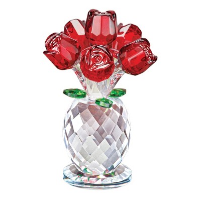 Collections Etc Sparkling Crystal Faceted Glass Rose Bouquet Decoration