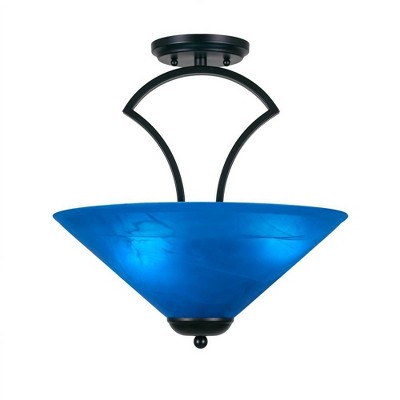 Toltec Lighting Zilo 3 - Light Flush Mount in  Matte Black with 16" Blue Italian Shade