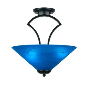 Toltec Lighting Zilo 3 - Light Flush Mount in  Matte Black with 16" Blue Italian Shade - 1 of 1