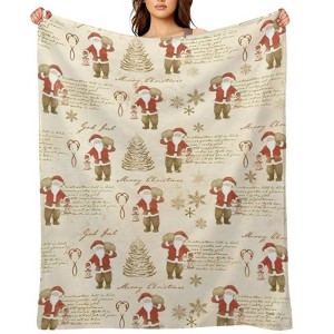 FIONECA Classic Santa Claus Christmas Blanket with Tree and Snowflake Pattern Warm Cozy Holiday Decor Throw 50x60 inches - 1 of 1