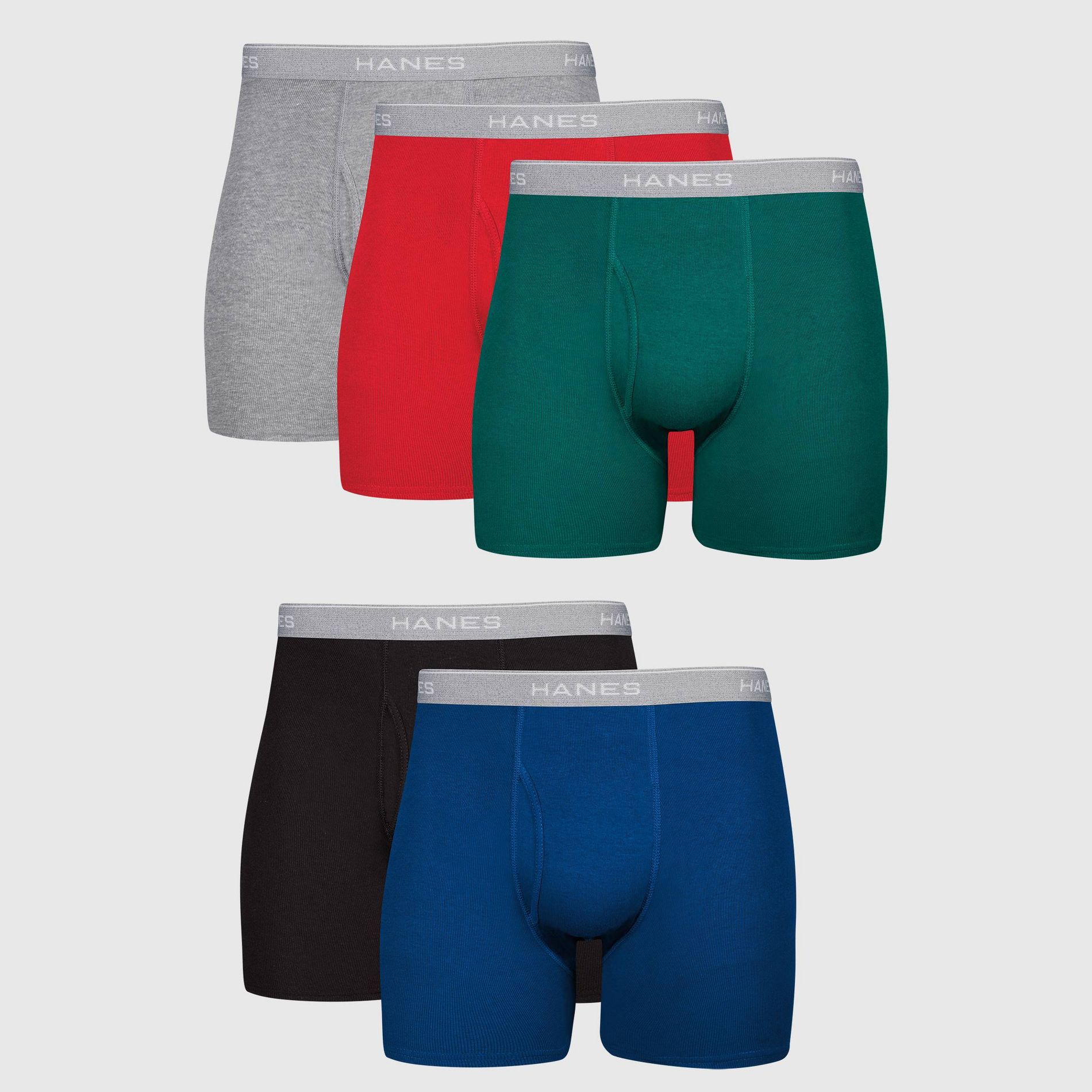 Hanes Men's Boxer Briefs 5pk - Red/Gray/Green XL: Tagless, Breathable, Moisture Wicking, Lightweight Fabric