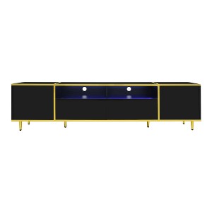 TIRAMISUBEST 70.9" Modern TV Stand for 80" TVs - Entertainment Center with LED Lights, 2 Shelves, 2 Drawers & 2 Cabinets, Metal Legs - 1 of 4