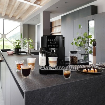 De'Longhi Magnifica Start Coffee and Espresso Machine: 15 Bars, Electric Frother, Grinder, Dishwasher-Safe Parts, Black