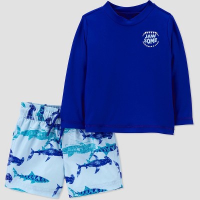 Baby Boys' Shark Print Rash Guard Set - Just One You® made by carter's Blue 3M