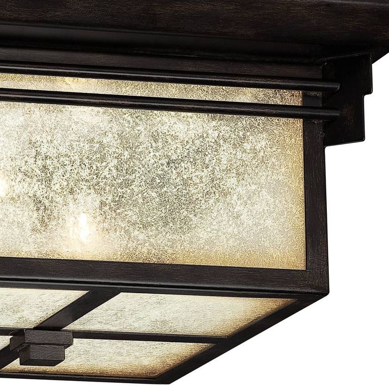 Franklin Iron Works Mission Flush Mount Outdoor Ceiling Light Fixture Walnut Bronze 15" Frosted Cream Glass Damp Rated for Exterior House, 3 of 8