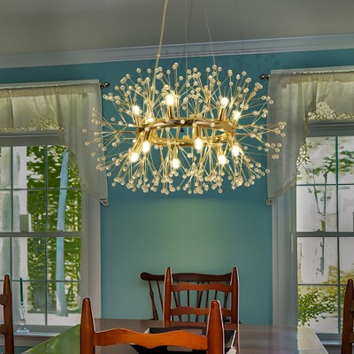 LLHZSY 12/20-Light Modern Glam Crystal Sphere Pendant Chandelier, G9 Bulbs Included - 28 2/5" or 36" W - Gold/Chrome