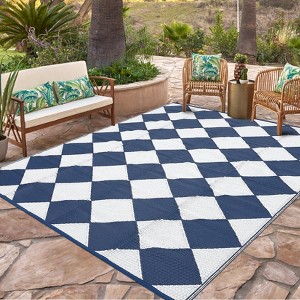 Outdoor Modern Woven Plastic Straw Rug Checkerboard Reversible Lightweight Portable Picnic Mat Large Area Rugs for Camping Garden Backyard - 1 of 4