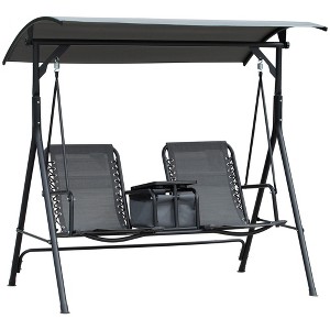 Sapphtopaz Porch Swing Glider Chair with Pivot Storage Outdoor Swing with Adjustable Canopy and Cup Holders for Garden, Backyard, Patio - 1 of 4