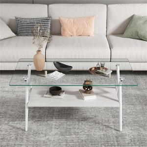 RISOKEYS 2-Tier Coffee Table -  Rectangle Modern Coffee Table with Tempered Glass Top,Metal Legs,Wood Shelf for Living Room - 1 of 4