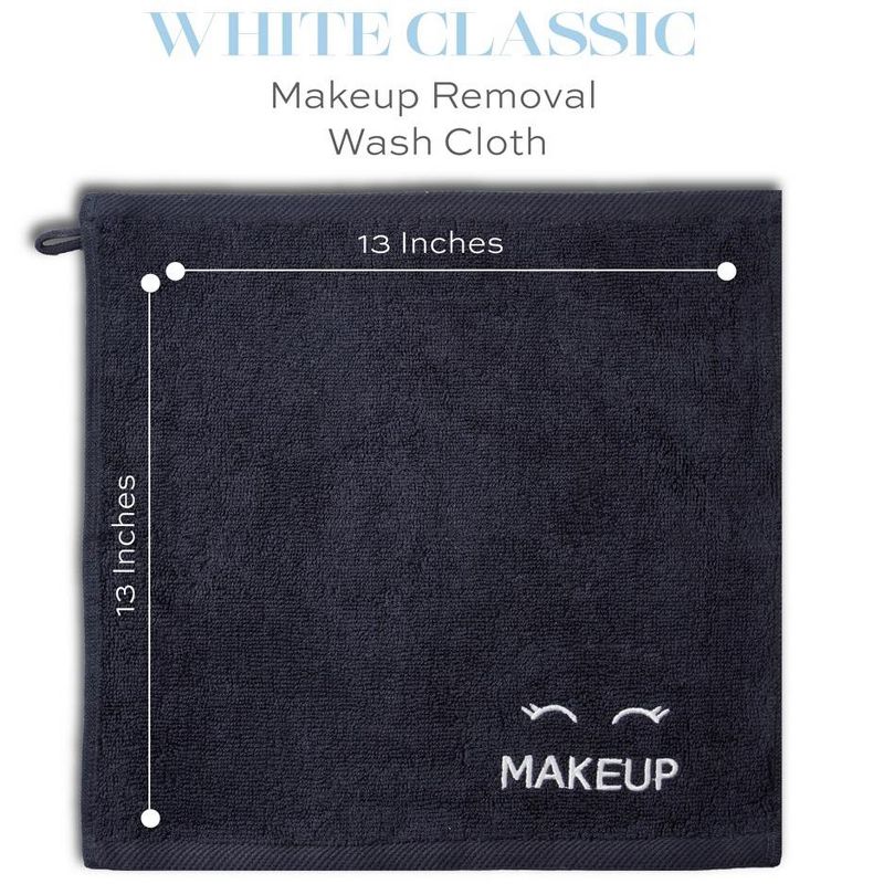 White Classic 100% Cotton Bleach Safe Makeup Towels - 13x13" Black, 3 of 7