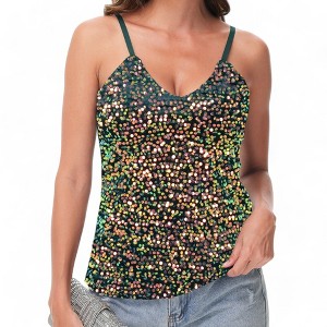 Anna-Kaci Women's Sequined Spaghetti Strap V-Neck Camisole Top for Party and Night Out - 1 of 4